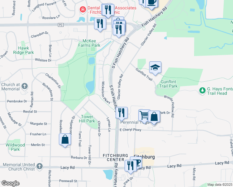 map of restaurants, bars, coffee shops, grocery stores, and more near in Fitchburg