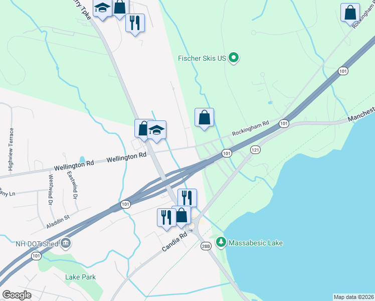 map of restaurants, bars, coffee shops, grocery stores, and more near 44 North Reading Street in Manchester