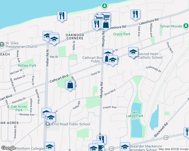 map of restaurants, bars, coffee shops, grocery stores, and more near 1137 Gurd Street in Sarnia