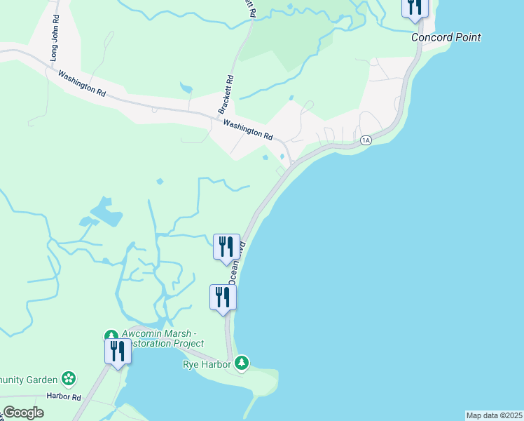 map of restaurants, bars, coffee shops, grocery stores, and more near 1535 Ocean Boulevard in Rye