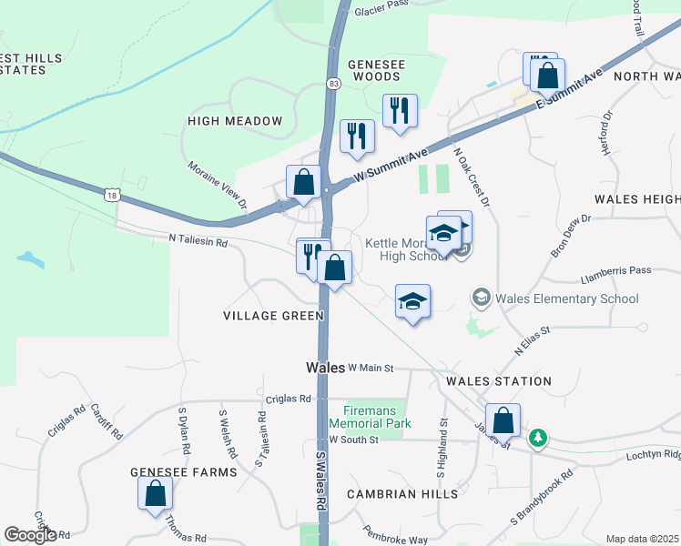 map of restaurants, bars, coffee shops, grocery stores, and more near 218 Lincolnshire Place in Wales