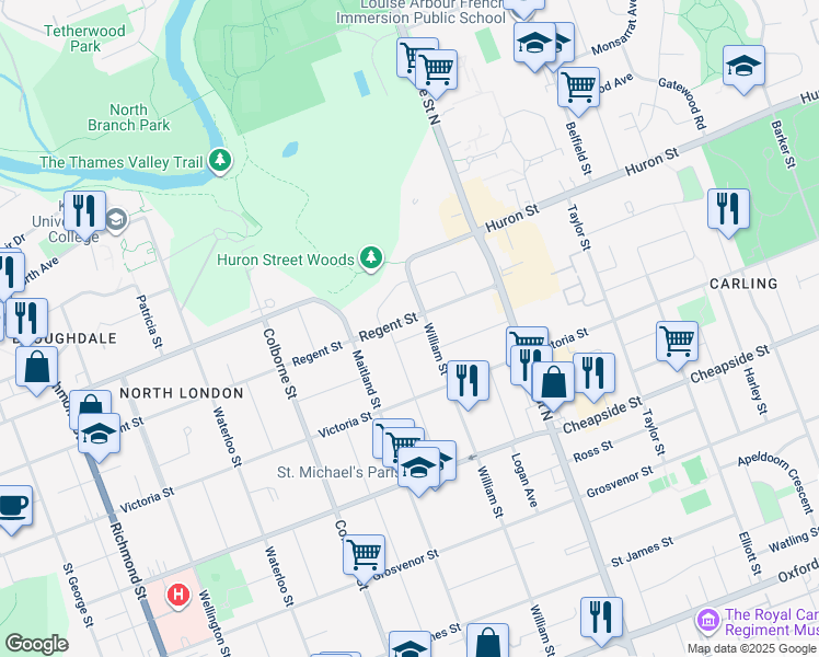 map of restaurants, bars, coffee shops, grocery stores, and more near 482 Regent Street in London