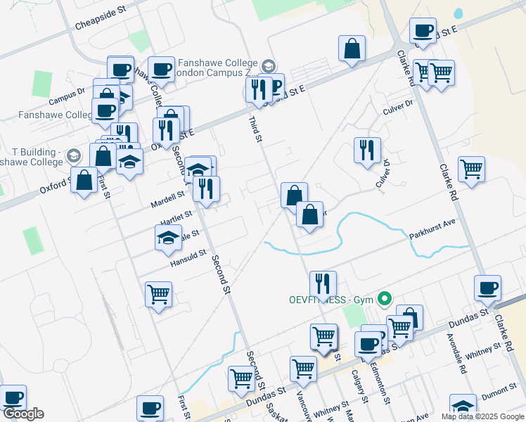 map of restaurants, bars, coffee shops, grocery stores, and more near 1209 Richmond St in London
