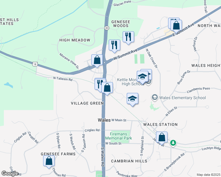 map of restaurants, bars, coffee shops, grocery stores, and more near 218 Lincolnshire Place in Wales