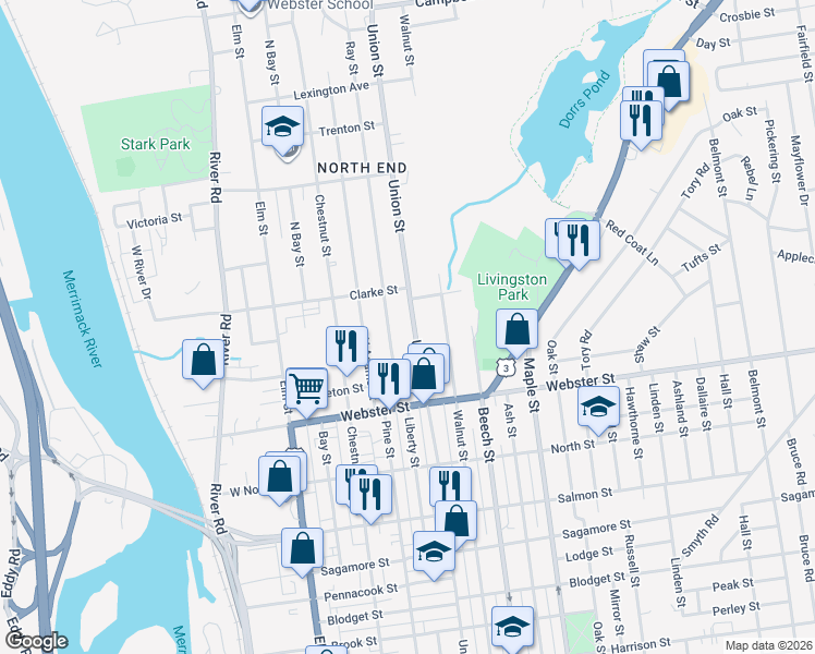 map of restaurants, bars, coffee shops, grocery stores, and more near 978 Union Street in Manchester