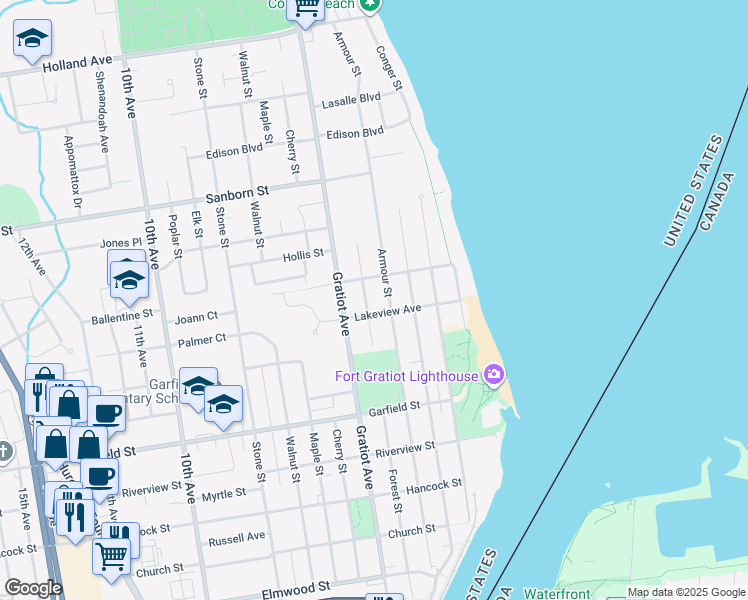 map of restaurants, bars, coffee shops, grocery stores, and more near 3100 Forest Street in Port Huron
