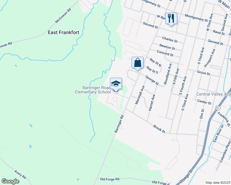 map of restaurants, bars, coffee shops, grocery stores, and more near 326 Barringer Road in Ilion