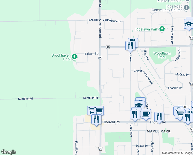 map of restaurants, bars, coffee shops, grocery stores, and more near 711 South Pelham Road in Welland