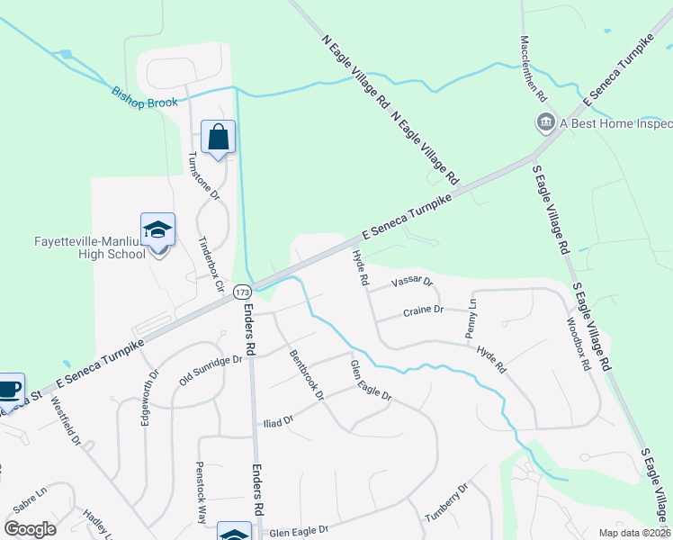 map of restaurants, bars, coffee shops, grocery stores, and more near 8284 East Seneca Turnpike in Manlius
