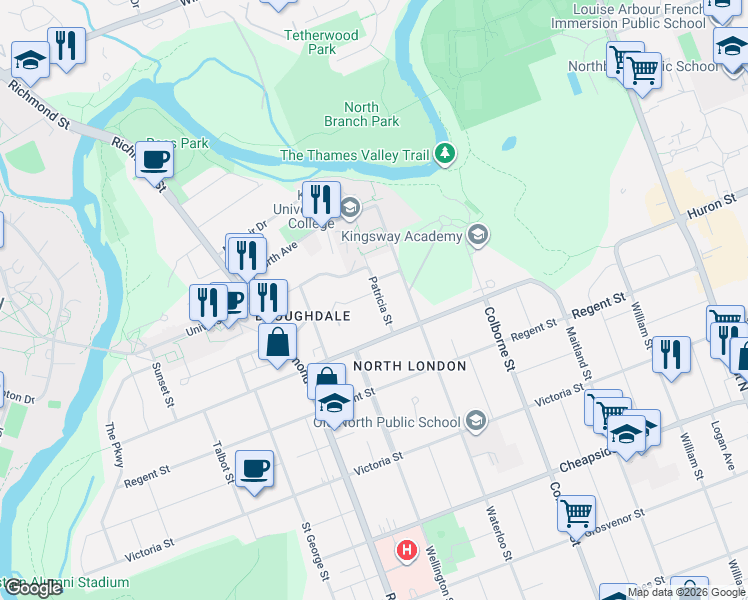 map of restaurants, bars, coffee shops, grocery stores, and more near in London