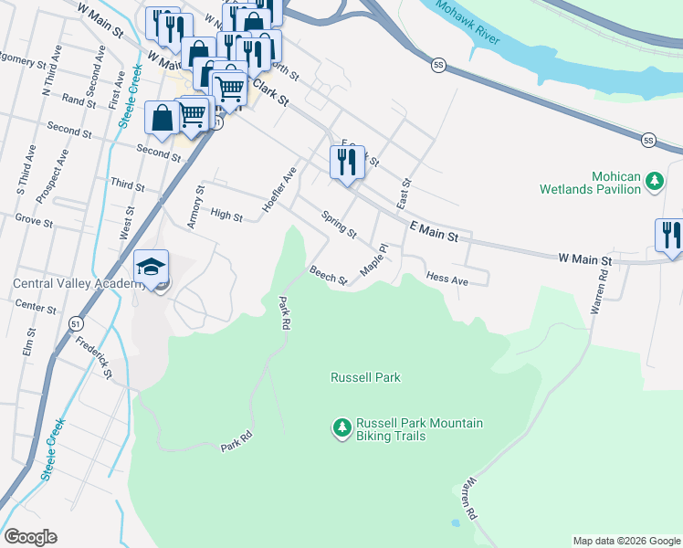 map of restaurants, bars, coffee shops, grocery stores, and more near 10 Beech St in Ilion