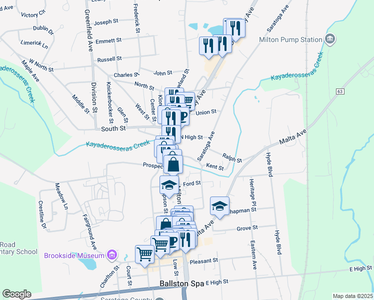 map of restaurants, bars, coffee shops, grocery stores, and more near 34 North High Street in Ballston Spa