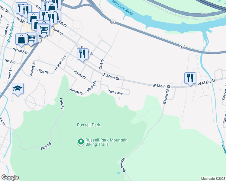map of restaurants, bars, coffee shops, grocery stores, and more near 9 Hess Ave in Ilion