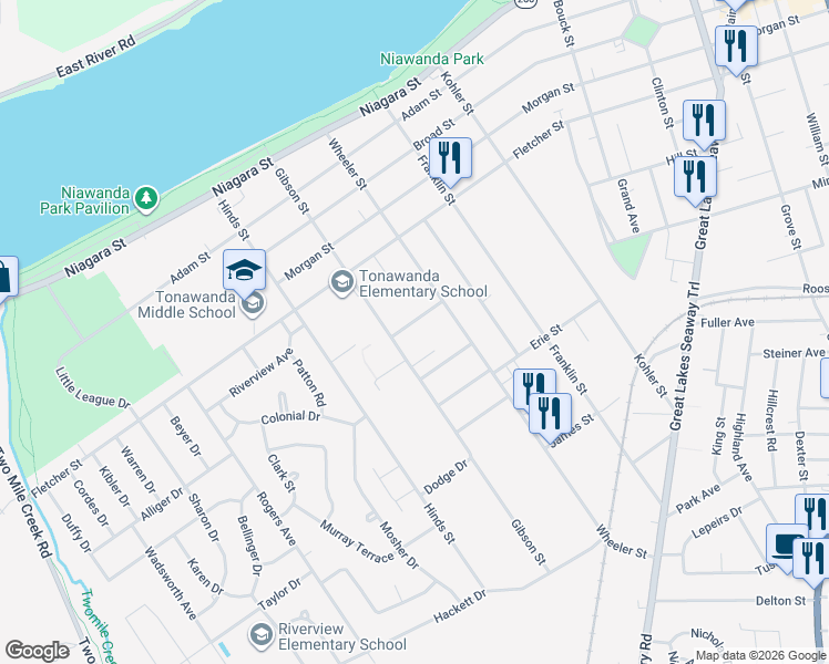 map of restaurants, bars, coffee shops, grocery stores, and more near 31 Moyle Avenue in Tonawanda