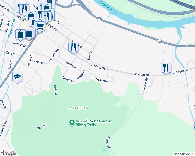 map of restaurants, bars, coffee shops, grocery stores, and more near 9 Hess Avenue in Ilion
