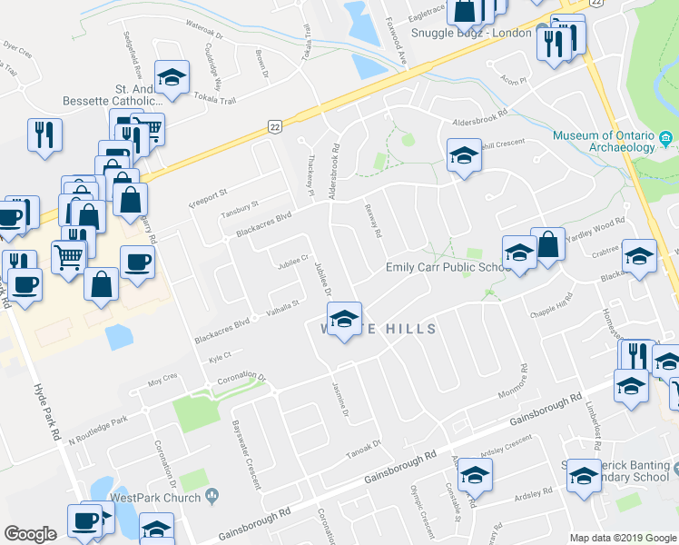 map of restaurants, bars, coffee shops, grocery stores, and more near 1677 Aldersbrook Road in London