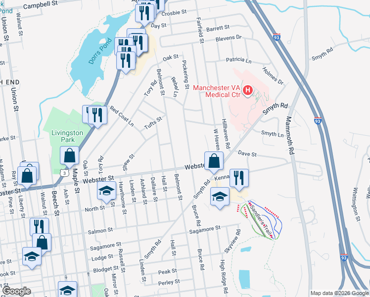 map of restaurants, bars, coffee shops, grocery stores, and more near 170 Pickering Street in Manchester