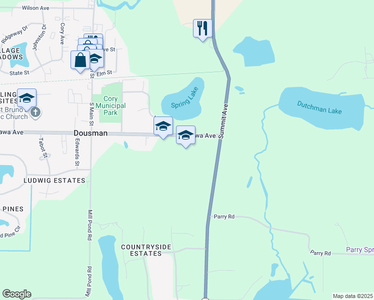 map of restaurants, bars, coffee shops, grocery stores, and more near 341 East Ottawa Avenue in Dousman