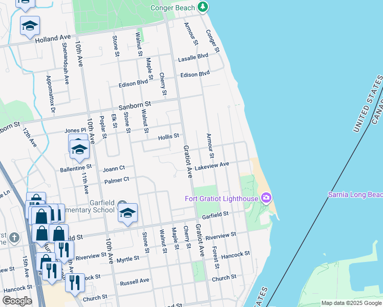 map of restaurants, bars, coffee shops, grocery stores, and more near 3100 Forest Street in Port Huron