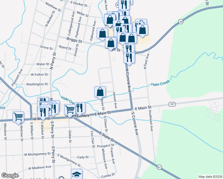map of restaurants, bars, coffee shops, grocery stores, and more near 7 Brookside Avenue in Johnstown