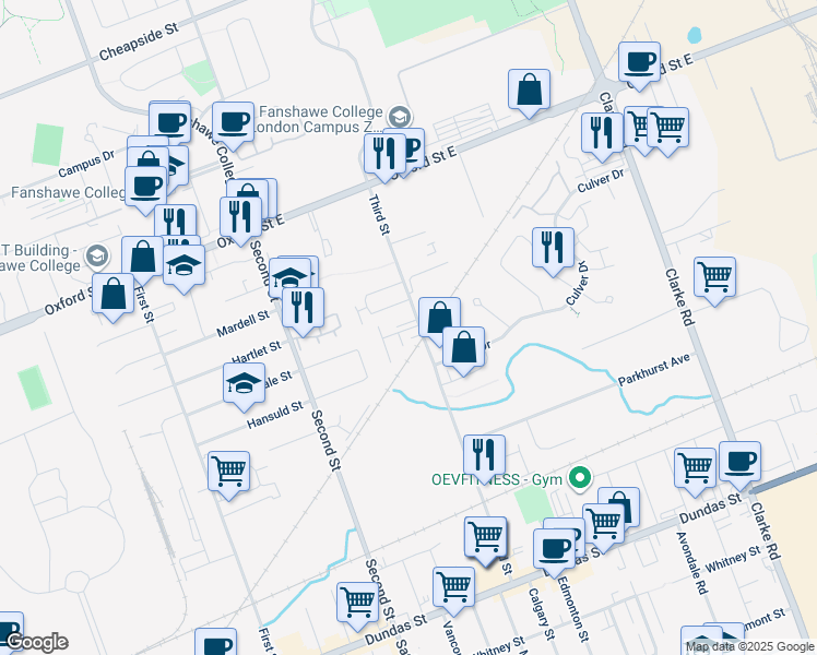 map of restaurants, bars, coffee shops, grocery stores, and more near in London