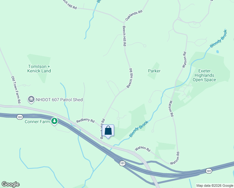 map of restaurants, bars, coffee shops, grocery stores, and more near 8 Redberry Road in Exeter