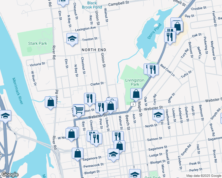 map of restaurants, bars, coffee shops, grocery stores, and more near 987 Union Street in Manchester
