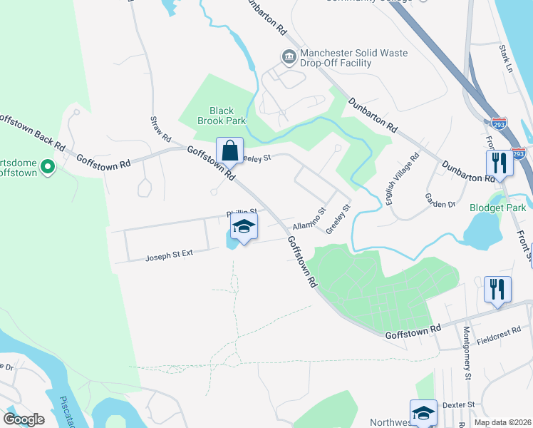 map of restaurants, bars, coffee shops, grocery stores, and more near 918 Goffstown Road in Manchester