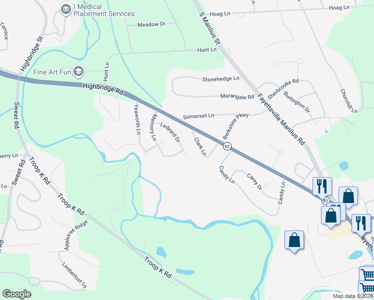 map of restaurants, bars, coffee shops, grocery stores, and more near 4884 Ledyard Dr in Manlius