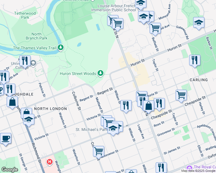 map of restaurants, bars, coffee shops, grocery stores, and more near 482 Regent Street in London