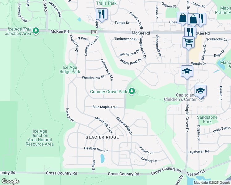 map of restaurants, bars, coffee shops, grocery stores, and more near 3810 Woodstone Drive in Madison