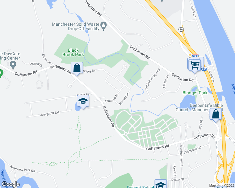 map of restaurants, bars, coffee shops, grocery stores, and more near 70 Allamino Street in Manchester