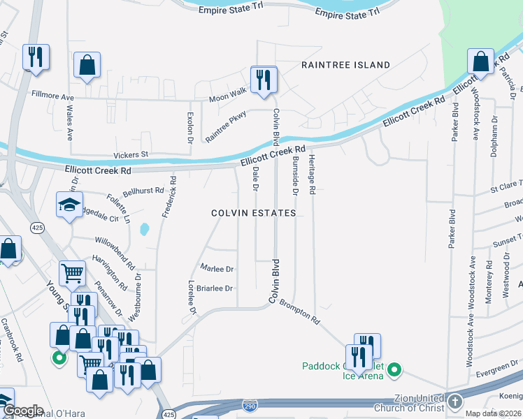 map of restaurants, bars, coffee shops, grocery stores, and more near in Tonawanda