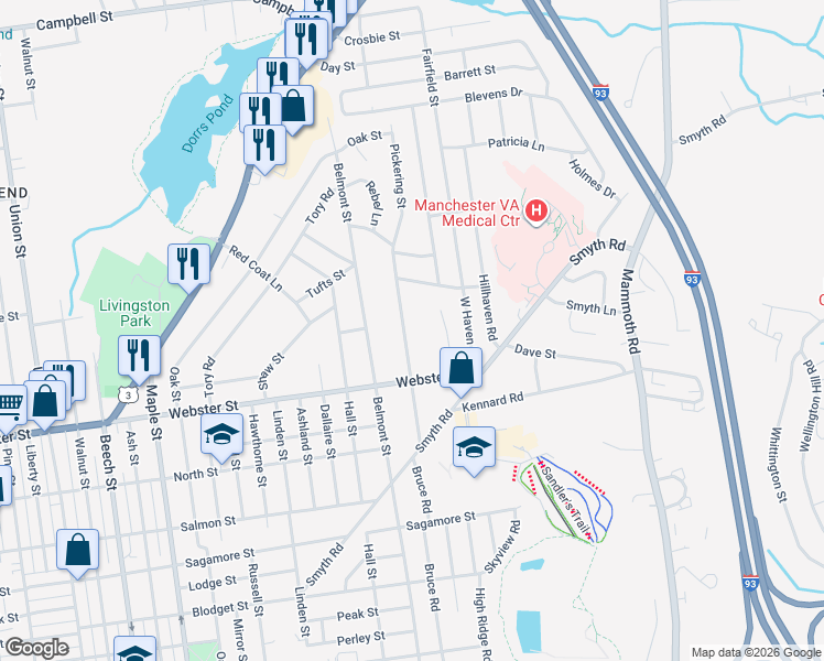 map of restaurants, bars, coffee shops, grocery stores, and more near 170 Pickering Street in Manchester