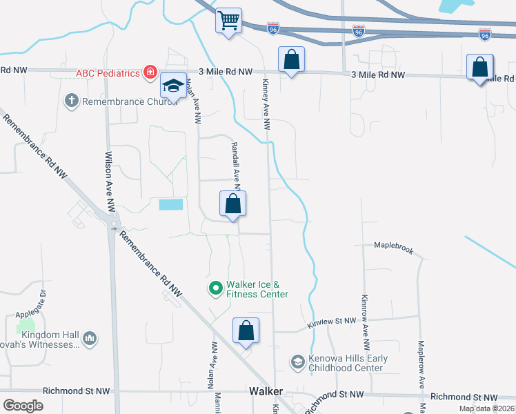 map of restaurants, bars, coffee shops, grocery stores, and more near 2445 Kinney Avenue Northwest in Grand Rapids