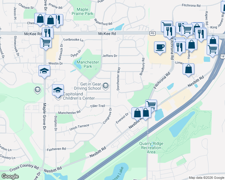 map of restaurants, bars, coffee shops, grocery stores, and more near 6205 Sandsnes Lane in Madison