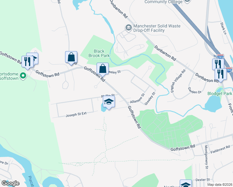 map of restaurants, bars, coffee shops, grocery stores, and more near 918 Goffstown Road in Manchester