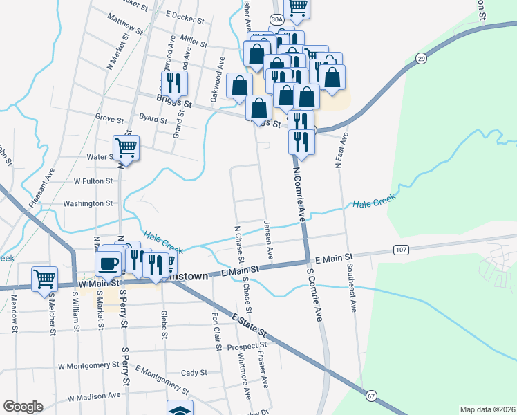 map of restaurants, bars, coffee shops, grocery stores, and more near 7 Brookside Avenue in Johnstown