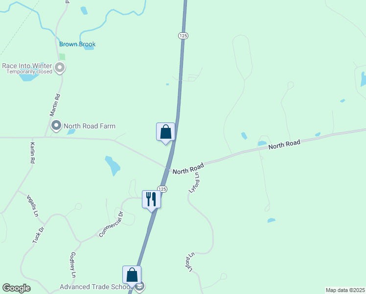 map of restaurants, bars, coffee shops, grocery stores, and more near 405 New Hampshire 125 in Brentwood