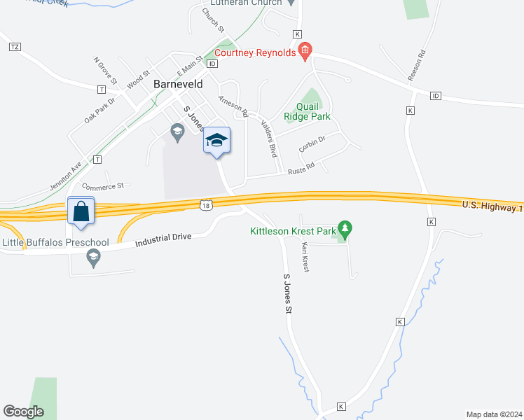 map of restaurants, bars, coffee shops, grocery stores, and more near 101 Pine Ridge Court in Barneveld