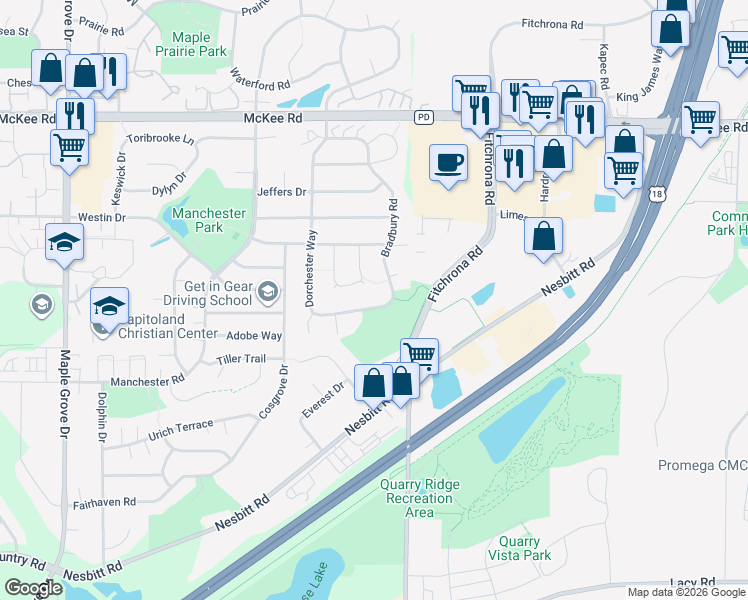 map of restaurants, bars, coffee shops, grocery stores, and more near 3342 Bradbury Rd in Madison