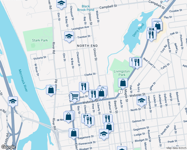 map of restaurants, bars, coffee shops, grocery stores, and more near 151 Ray Street in Manchester