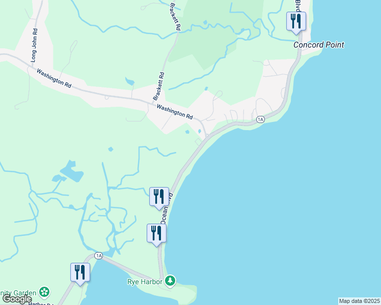 map of restaurants, bars, coffee shops, grocery stores, and more near 1535 Ocean Boulevard in Rye