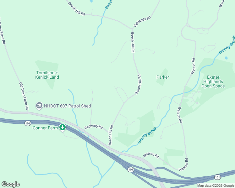 map of restaurants, bars, coffee shops, grocery stores, and more near 8 Redberry Road in Exeter