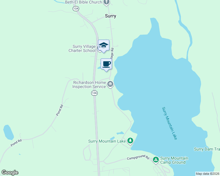 map of restaurants, bars, coffee shops, grocery stores, and more near 143 Village Road in Surry