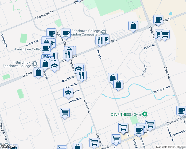 map of restaurants, bars, coffee shops, grocery stores, and more near in London