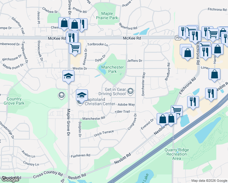map of restaurants, bars, coffee shops, grocery stores, and more near 3546 Manchester Road in Madison