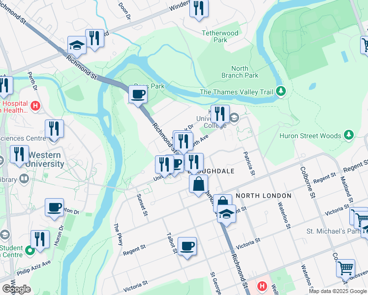 map of restaurants, bars, coffee shops, grocery stores, and more near 212 Epworth Avenue in London