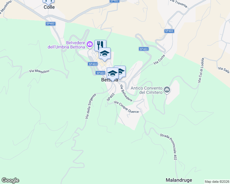 map of restaurants, bars, coffee shops, grocery stores, and more near in Bettona