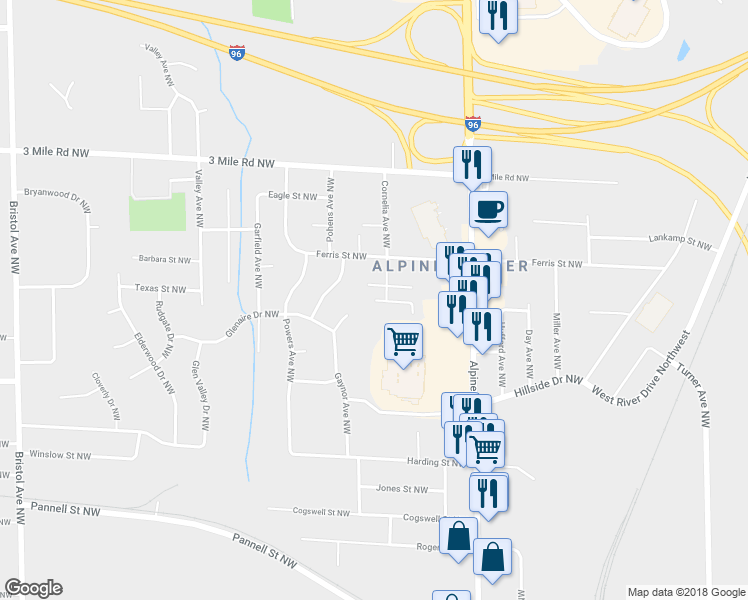 map of restaurants, bars, coffee shops, grocery stores, and more near 971 McCarty Street Northwest in Walker